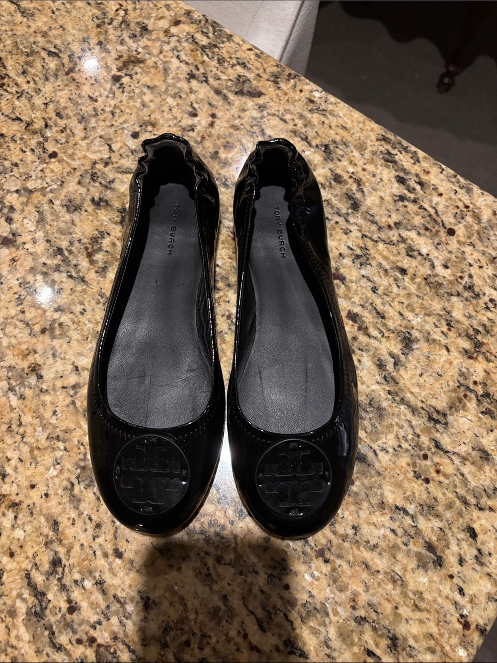 Tory Burch Black Patent Leather Logo Ballet Flats